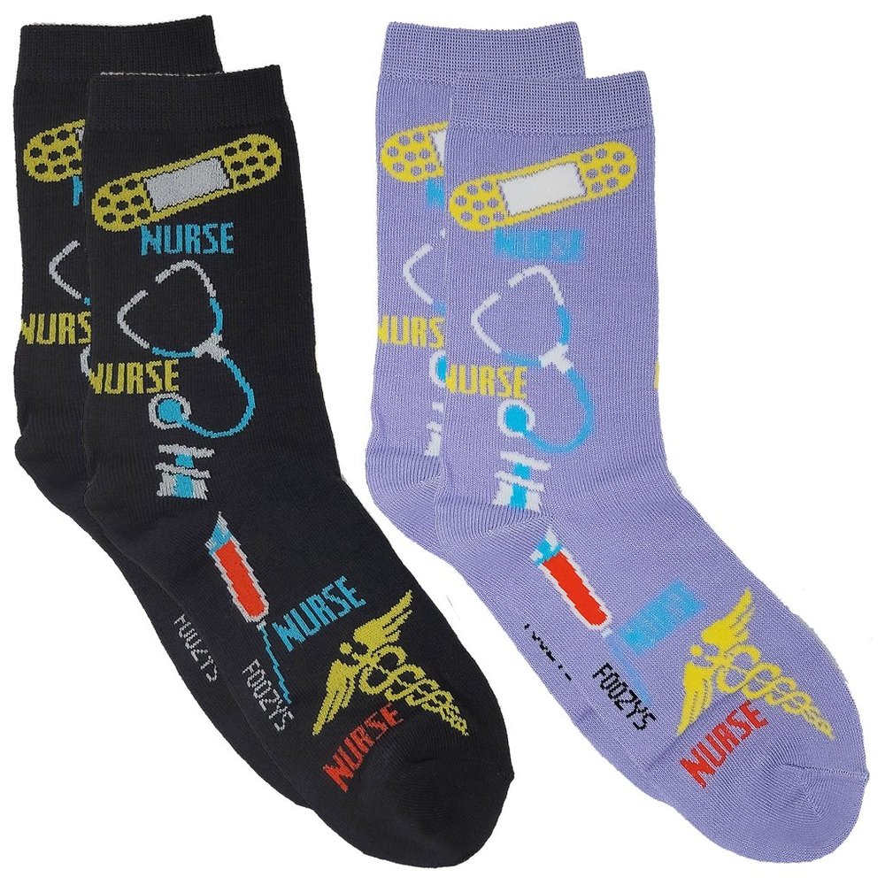 Nurse Nursing RN Medical Doctor Stethoscope Hospital Foozys Socks 2 Pair Women's